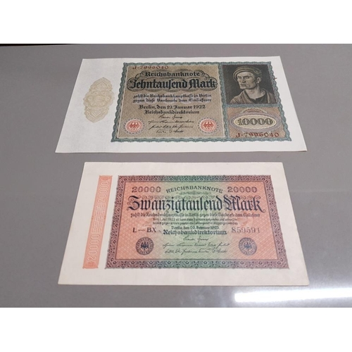 363 - TWO GERMAN BANKNOTES, A TEN AND TWENTY THOUSAND MARK, DATED 1922 AND 1923