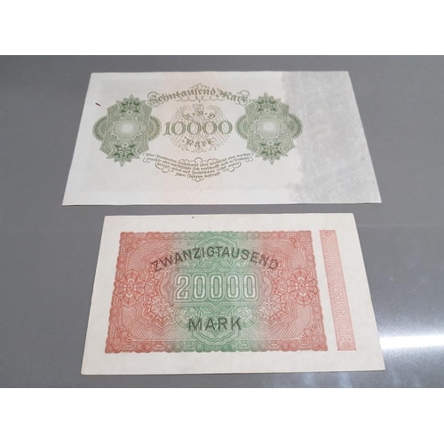 363 - TWO GERMAN BANKNOTES, A TEN AND TWENTY THOUSAND MARK, DATED 1922 AND 1923