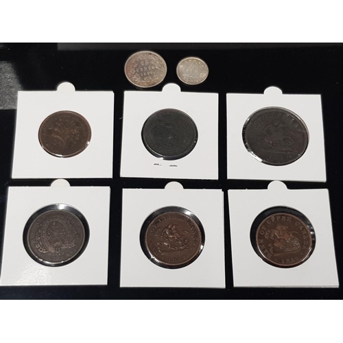 392 - NINE CANADIAN COINS INCLUDES 1842 HALF PENNY, 1852 AND 1854 ONE HALF PENNY TOKENS ETC