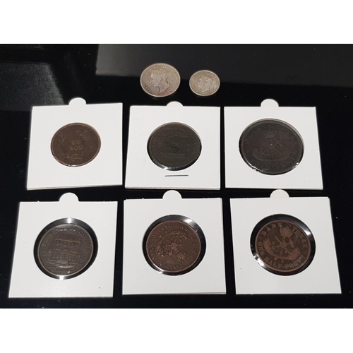 392 - NINE CANADIAN COINS INCLUDES 1842 HALF PENNY, 1852 AND 1854 ONE HALF PENNY TOKENS ETC