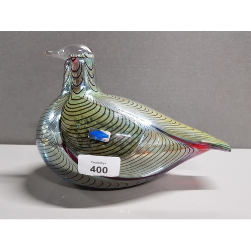 400 - OIVA TOIKKA (1951-2019) NUUTAJARVI FOR IITALA GLASS SCULPTURE OF A RED PHEASANT, WITH LABEL