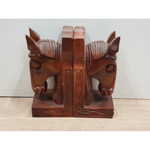 296 - PAIR OF CARVED WOOD HORSE HEAD BOOKENDS