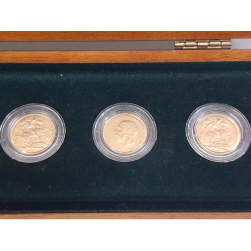 24 - GOLD KING GEORGE V SOVEREIGN MINT MARK SET OF FIVE WITH MINT MARK'S OF LONDON BOMBAY OTTAWA AND TWO ... 