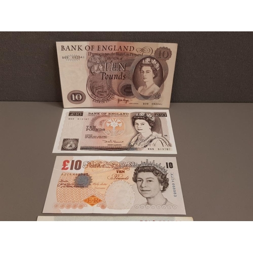 77 - BANKNOTES THREE DIFFERENT £10 NOTES AND £1 BEALE