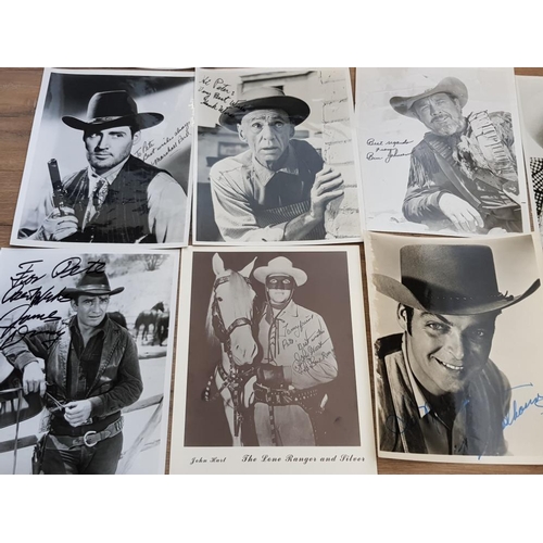 98 - 14 SIGNED 8X10 PHOTOGRAPHS OF WESTERN ACTORS INCLUDES JOHN HART AS THE LINE RANGER, RORY CALHOUN, CE... 