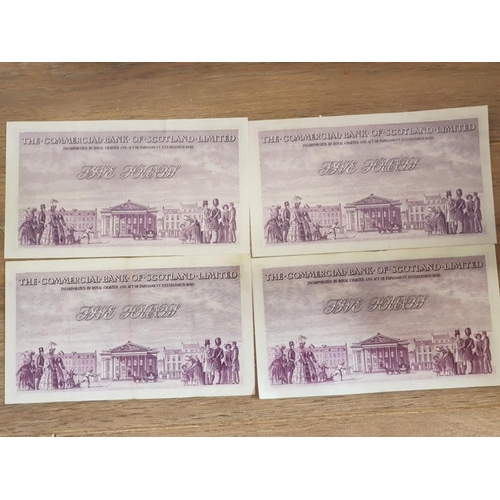 10 - 4 COMMERCIAL BANK OF SCOTLAND LTD 5 POUNDS BANKNOTES, ALL 4 DATED AND 2 FROM SERIES 16L, A CONSECUTI... 