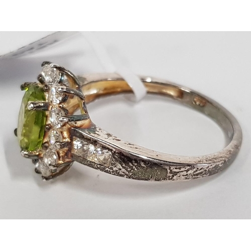 108 - BOXED UNWORN LADIES CITRINE AND CZ SILVER RING SIZE P