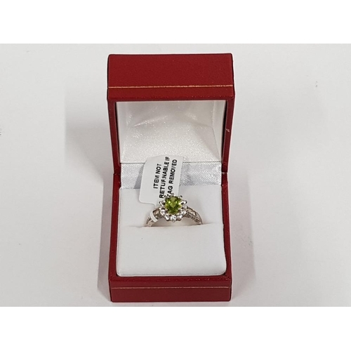 108 - BOXED UNWORN LADIES CITRINE AND CZ SILVER RING SIZE P