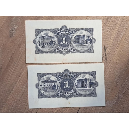 127 - 2 ROYAL BANK OF SCOTLAND 1 POUND BANKNOTES BOTH DATED 1959, SERIES AW AND SERIES AX, PICK 324B, EDGE... 