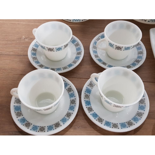 143 - 30 PIECE DINNER SET WITH BLACK AND BLUE DECORATIVE PATTERN