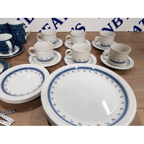 144 - 2 PART DINNER AND TEA SETS WITH 2 DIFFERENT UNUSED CUTLERY SETS