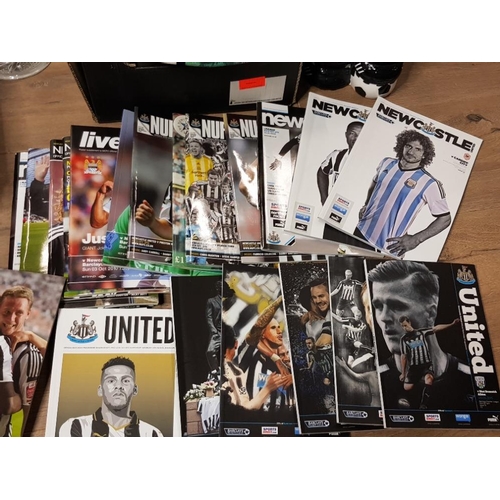 148 - NEWCASTLE UNITED MEMORABILIA INC PROGRAMMES AND PICTURES WITH WALL CLOCK ETC