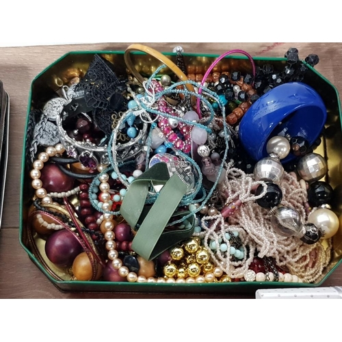 156 - 3 BOXES OF COSTUME JEWELLERY INC NECKLACES AND RINGS ETC