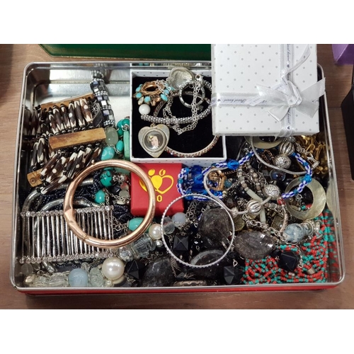 156 - 3 BOXES OF COSTUME JEWELLERY INC NECKLACES AND RINGS ETC