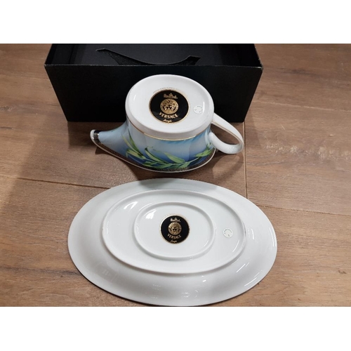 177 - VERSACE FOR ROSENTHAL GRAVY BOAT AND SAUCER JUNGLE PATTERN IN ORIGINAL BOX