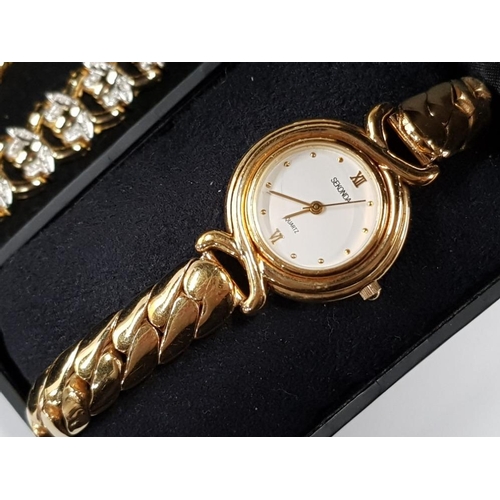 200 - GOLDPLATED LADIES WATCH AND BRACELET 2 PIECE SET TOGETHER WITH LADIES SEKONDA WRISTWATCH