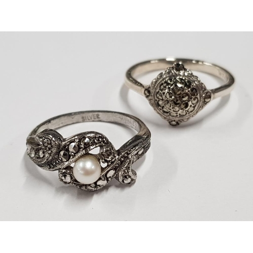 26 - 2 SILVER AND MARCASITE RINGS, SIZE K AND M, 5.1G GROSS WEIGHT