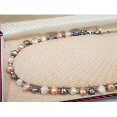 28 - BOXED SILVER AND FRESHWATER PEARL NECKLET