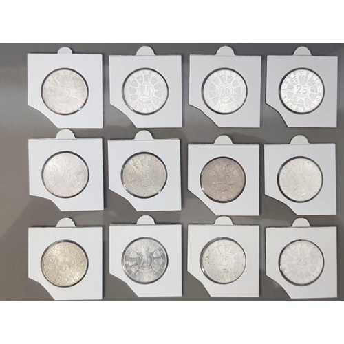 64 - 12 AUSTRIA 25 SCHILLING SILVER COINS FROM 1955 TO 1966