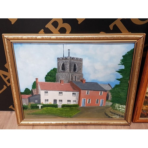 77 - OIL ON CANVAS AND GILT FRAMED OIL ON BOARD PAINTING BOTH COTTAGE SCENES