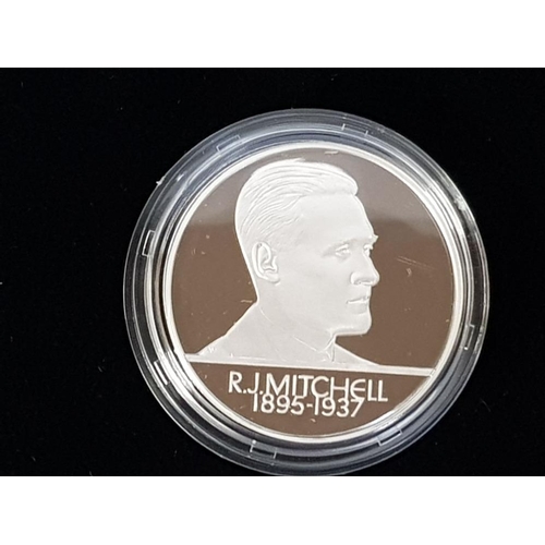 92 - 1 UK ROYAL MINT SILVER PROOF MEDALLION FOR R J MITCHELL IN BOX OF ISSUES  WITH CERTIFICATE