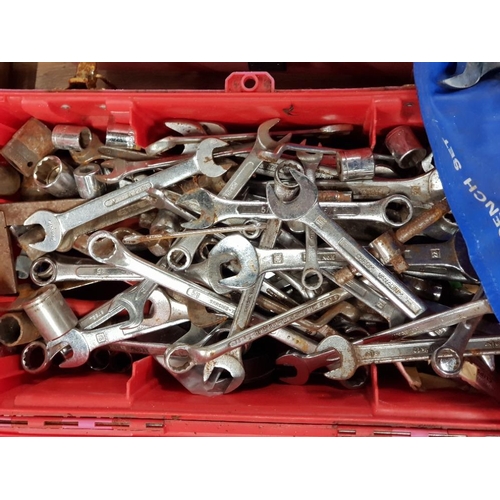 99 - 2 TOOLBOXES CONTAINING MISCELLANEOUS WORKERS HANDTOOLS MAINLY COMBINATION WRENCHES