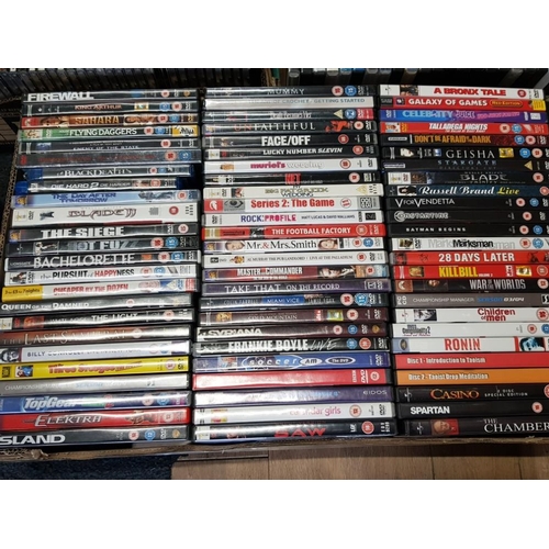 289 - 3 BOXES OF DVDS AND CDS, INCLUDES DVD BOX SETS, CSI, RAILWAY JOURNEYS ETC