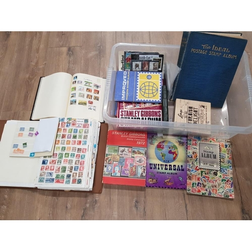 291 - BOX CONTAINING MISCELLANEOUS STAMP ALBUMS AND STAMPS FROM AROUND THE WORLD PLUS STAMP REFRENCE BOOKS