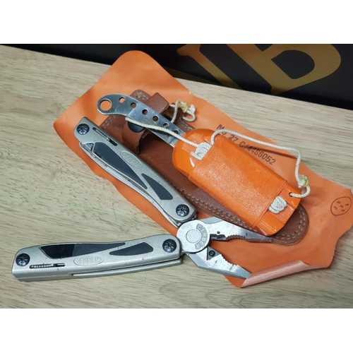 324 - EX R.A.F SEARCH AND RESCUE DRY SUIT SAFETY KNIFE AND GERBER MULTI TOOL