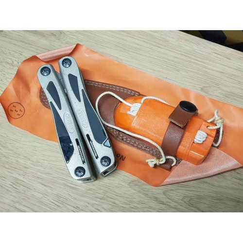 324 - EX R.A.F SEARCH AND RESCUE DRY SUIT SAFETY KNIFE AND GERBER MULTI TOOL