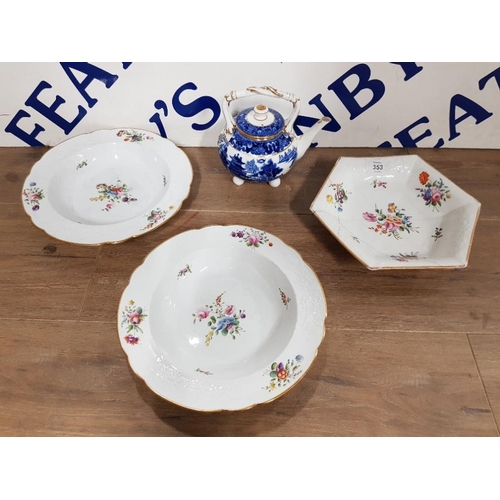 353 - TWO EARLY 19TH CENTURY SPODE SOUP BOWL AND OCTAGONAL DISH NO 1918 TOGETHER WITH A VICTORIAN GEORGE G... 