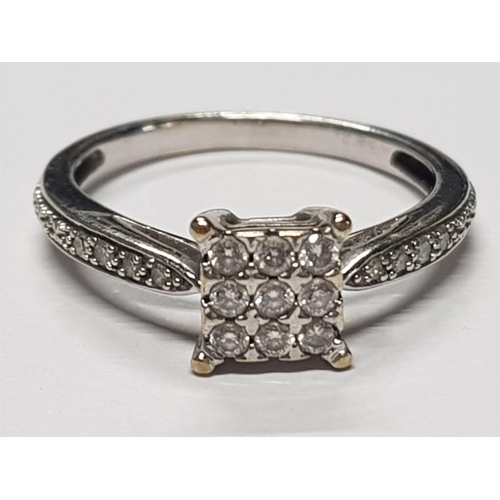 361 - 9CT WHITE GOLD DIAMOND CLUSTER RING, APPROXIMATELY  .20CT 2.3G GROSS SIZE N