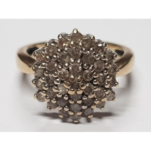 379 - 9CT YELLOW GOLD DIAMOND CLUSTER RING, 3.6G GROSS SIZE M