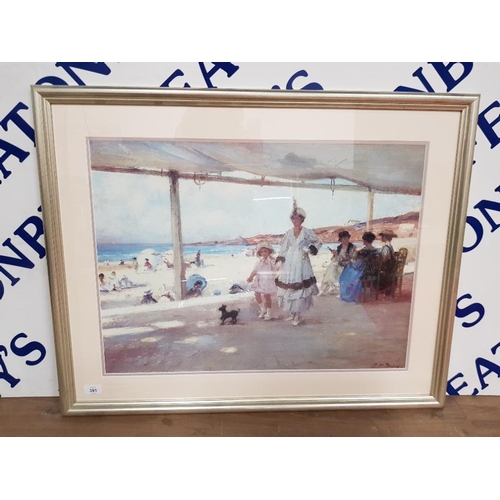 391 - A COLOUR PRINT AFTER PAUL-MICHEL DUPUY MOTHER AND DAUGHTER AT THE SEASIDE 48.5 X 66.5CM