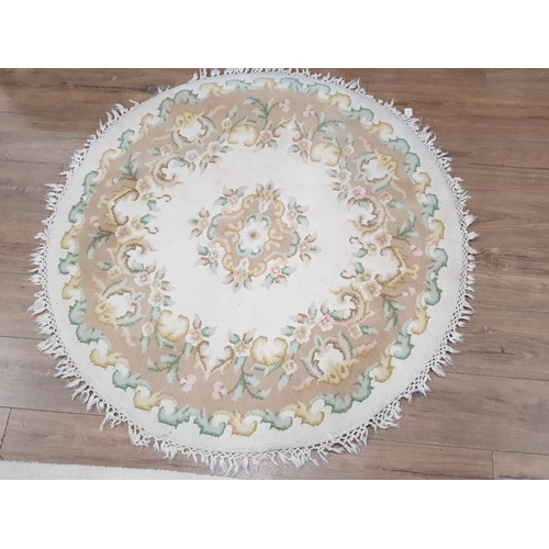 399 - CIRCULAR SHAPED FLORAL PATTERNED FRINGED RUG DIAMETER 124CM, TOGETHER WITH MATCHING RECTANGULAR SHAP... 