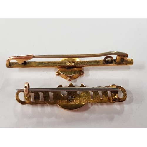 424 - TWO ANTIQUE YELLOW GOLD BROOCHES BOTH STAMPED 2.7G GROSS