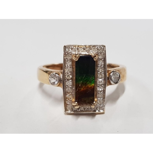 428 - A 9CT YELLOW GOLD BLACK OPAL DOUBLET AND CZ RING SIZE N 2.9G GROSS