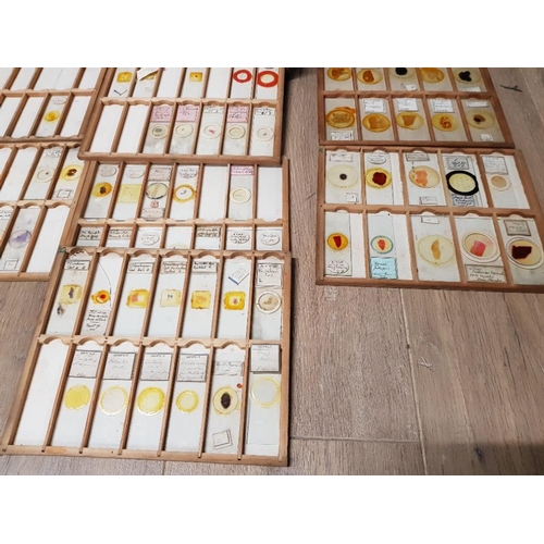 434 - A COLLECTION OF VICTORIAN MICROSCOPE PATHOLOGICAL SLIDES TO INCLUDE ORGANS TONGUE OF CAT FAT OF RABB... 