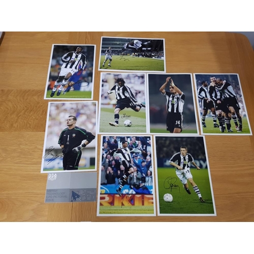 104 - 8 DIFFERENT SIGNED NEWCASTLE UNITED 8X12 INCH PHOTOGRAPHS OF GARY SPEED, SHAY GIVEN, LUA LUA, NIKOR ... 