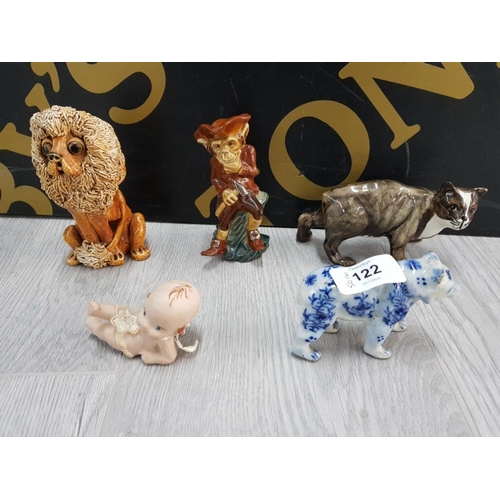 122 - YARE POTTERY SEATED LION A DELFT POTTERY POLAR BEAR KEWPIE TYPE PIANO BABY A RUSHTON POTTERY MANX CA... 