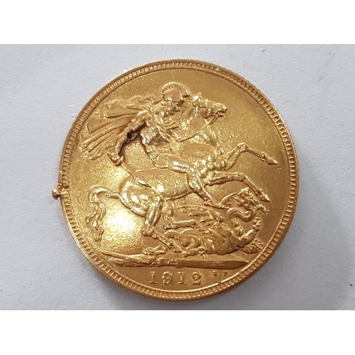 141 - 22CT GOLD 1912 FULL SOVEREIGN COIN