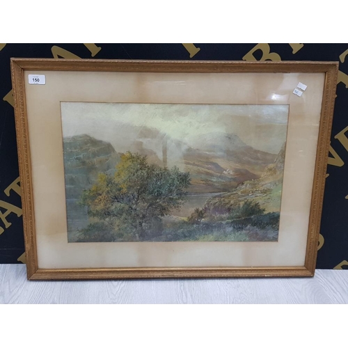 150 - ANTIQUE WATERCOLOUR OF LAKE LLANBERIS, WALES SIGNED BUT INDISTINCT 55 1/2X36 1/2