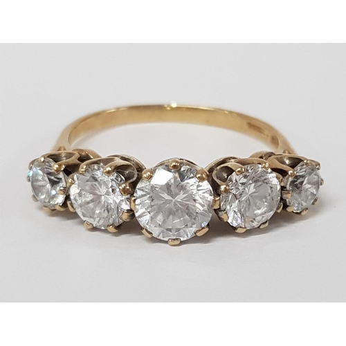 198 - 9CT YELLOW GOLD FIVE STONE CUBIC ZIRCONIA RING, 4.6G SIZE T