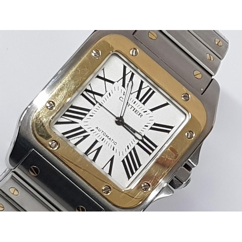 260 - GENTS STEEL AND YELLOW GOLD CARTIER SANTOS 100 WRISTWATCH WITH WHITE DIAL AND GOLD BEZEL, BLUE SAPPH... 