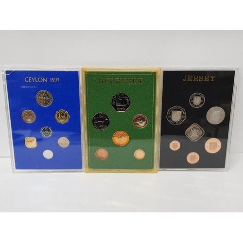 62 - 2 PROOF COIN SETS OF 1981 JERSEY AND 1979 GUERNSEY ALSO INCLUDES 1971 CENTRAL BANK OF CEYLON COINAGE... 