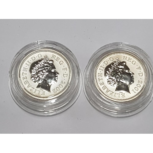 93 - ROYAL MINT 2001 AND 2002 1 POUND SILVER PROOF COINS BOTH WITH SPECIAL FROSTED FINISH AND HOUSED IN R... 