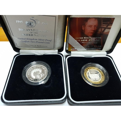 95 - ROYAL MINT UK 2 POUND SILVER PROOF PIEDFORT COINS X3 COMPRISING 1995 UNCIRCULATED, 1996 FOOTBALL AND... 