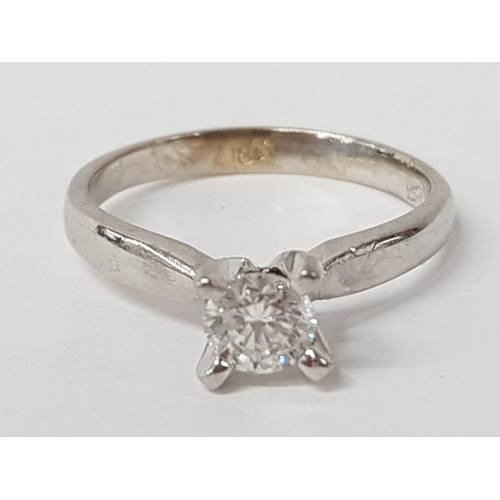 257 - 18CT WHITE GOLD DIAMOND SOLITAIRE RING ROUND BRILLIANT CUT STONE APPROXIMATELY  .25CT SET IN A FOUR ... 