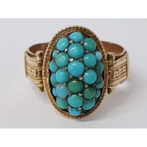 273 - 9CT YELLOW GOLD OVAL TURQUOISE CLUSTER RING, 3.7G GROSS SIZE M1/2