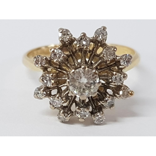 278 - 18CT YELLOW GOLD DIAMOND CLUSTER RING, 3.3G GROSS SIZE K